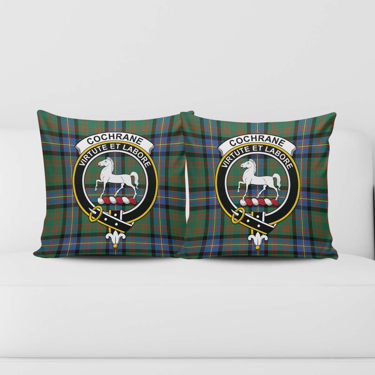 Cochrane Ancient Tartan Pillow Cover with Family Crest - Tartanvibesclothing