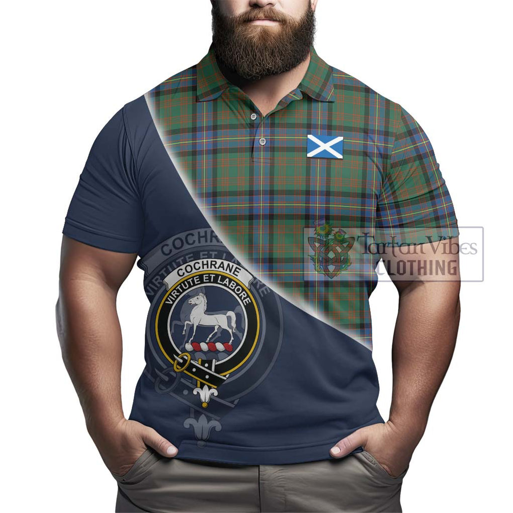 Cochrane Ancient Tartan Polo Shirt with Personalised National Flag and Family Crest Half Style - Tartanvibesclothing Shop