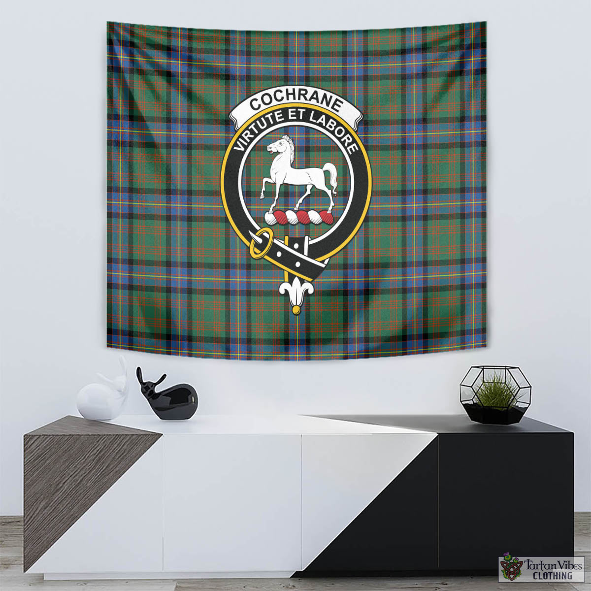 Tartan Vibes Clothing Cochrane Ancient Tartan Tapestry Wall Hanging and Home Decor for Room with Family Crest