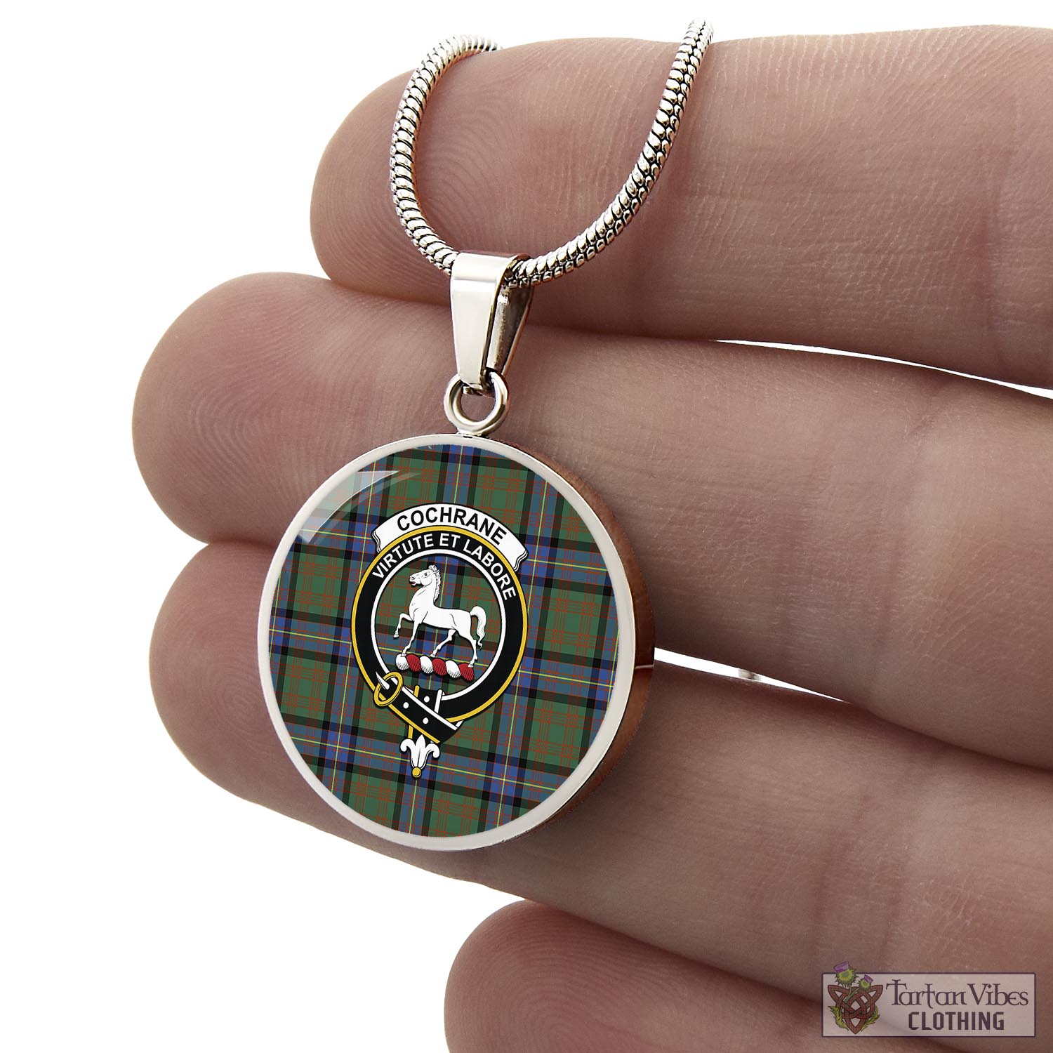 Tartan Vibes Clothing Cochrane Ancient Tartan Circle Necklace with Family Crest