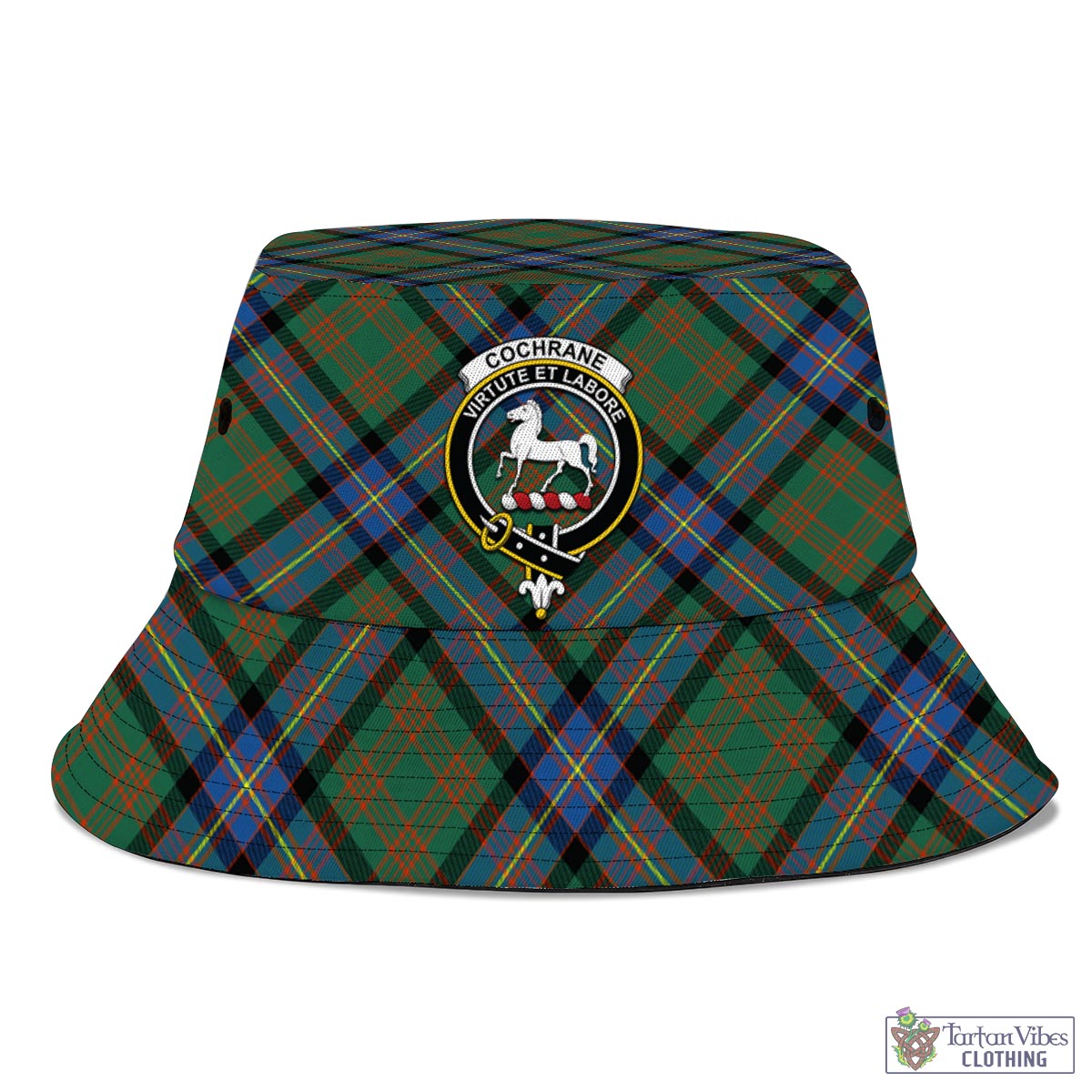 Tartan Vibes Clothing Cochrane Ancient Tartan Bucket Hat with Family Crest