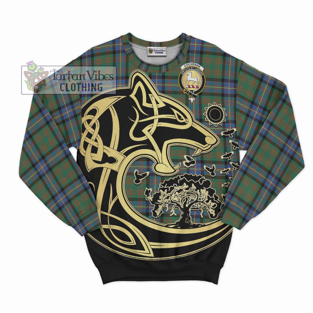 Cochrane Ancient Tartan Sweatshirt with Family Crest Celtic Wolf Style - Tartan Vibes Clothing