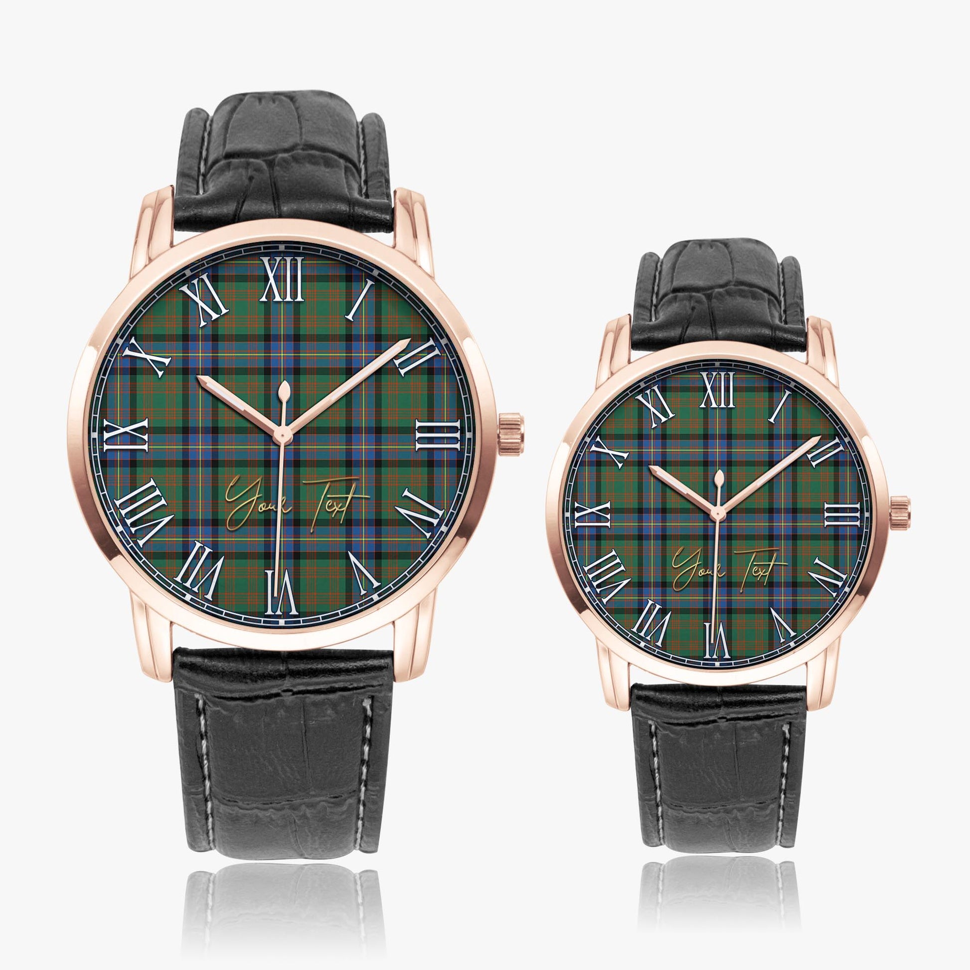 Cochrane Ancient Tartan Personalized Your Text Leather Trap Quartz Watch Wide Type Rose Gold Case With Black Leather Strap - Tartanvibesclothing