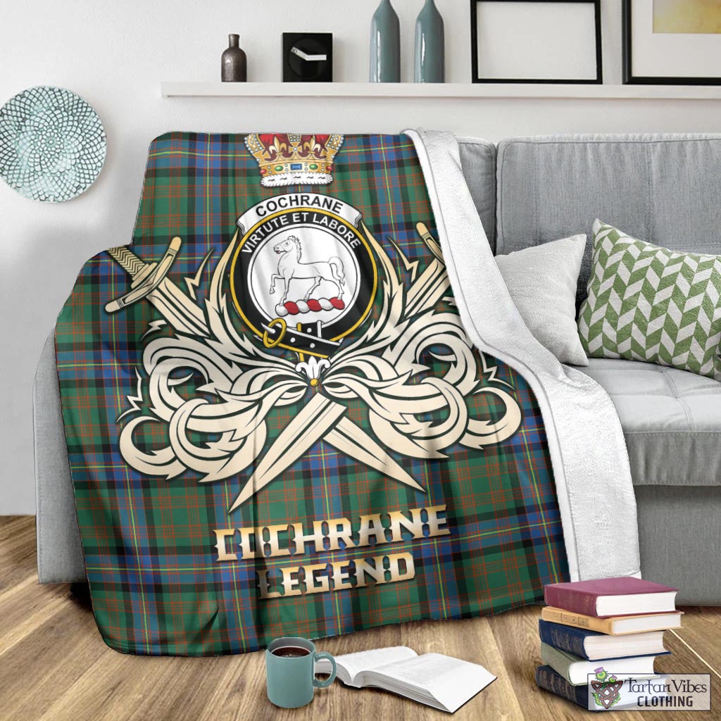 Tartan Vibes Clothing Cochrane Ancient Tartan Blanket with Clan Crest and the Golden Sword of Courageous Legacy