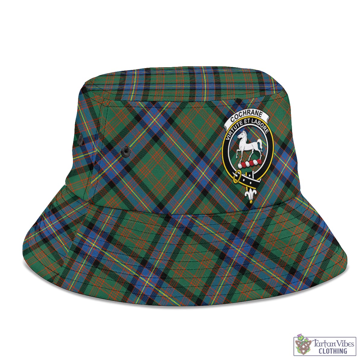 Tartan Vibes Clothing Cochrane Ancient Tartan Bucket Hat with Family Crest