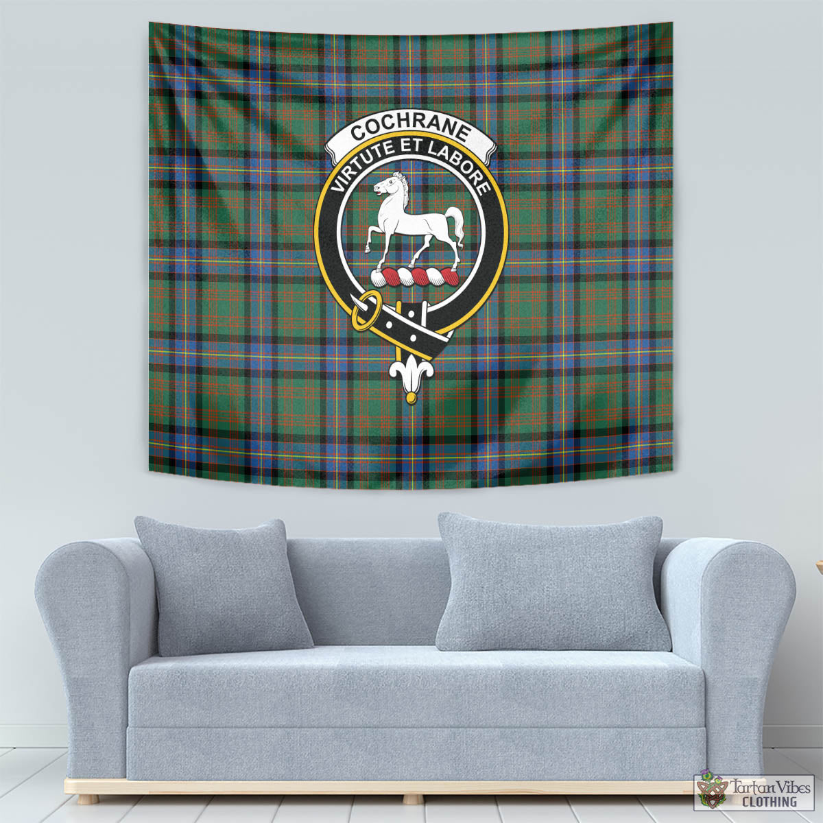 Tartan Vibes Clothing Cochrane Ancient Tartan Tapestry Wall Hanging and Home Decor for Room with Family Crest