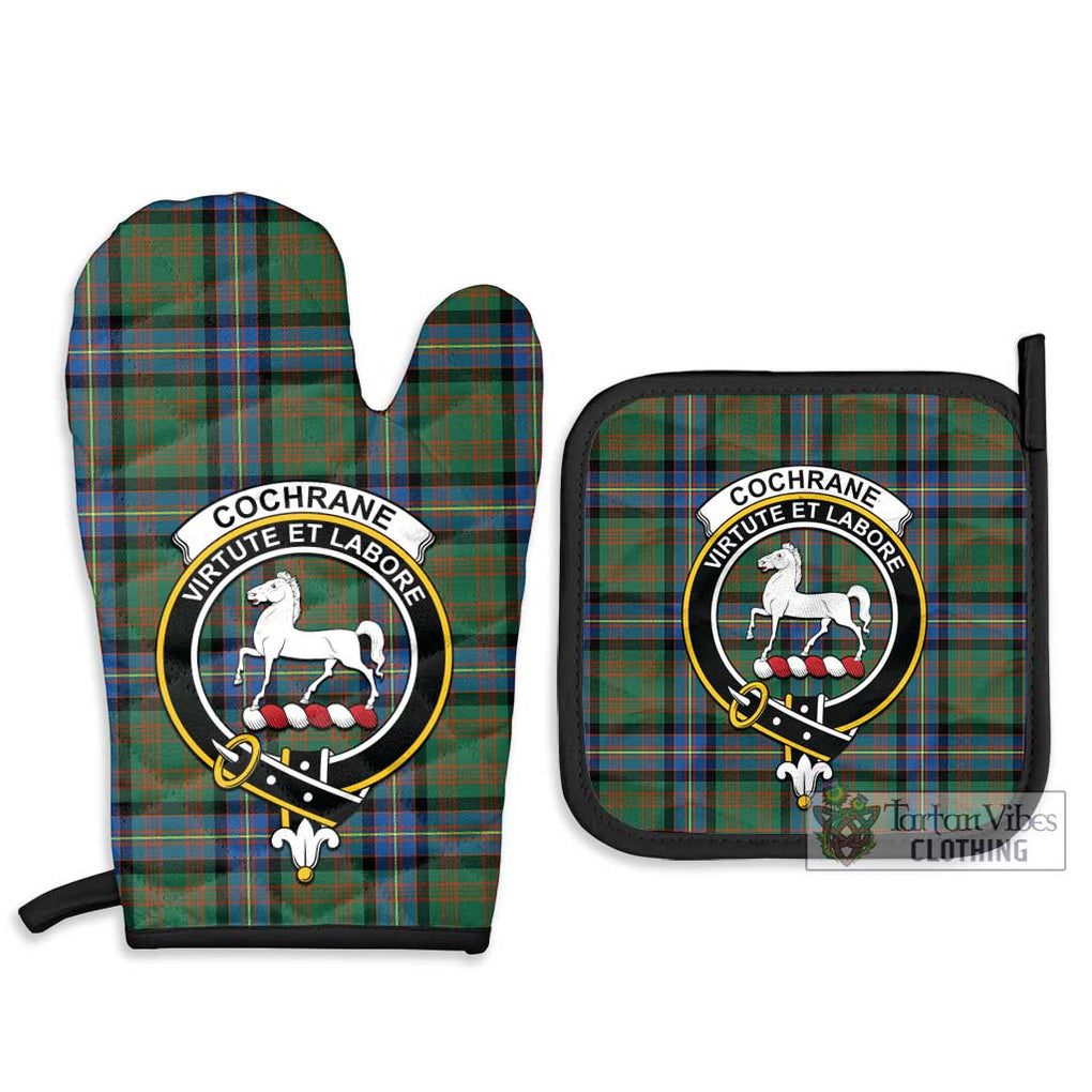 Cochrane Ancient Tartan Combo Oven Mitt & Pot-Holder with Family Crest Combo 1 Oven Mitt & 2 Pot-Holder Black - Tartan Vibes Clothing