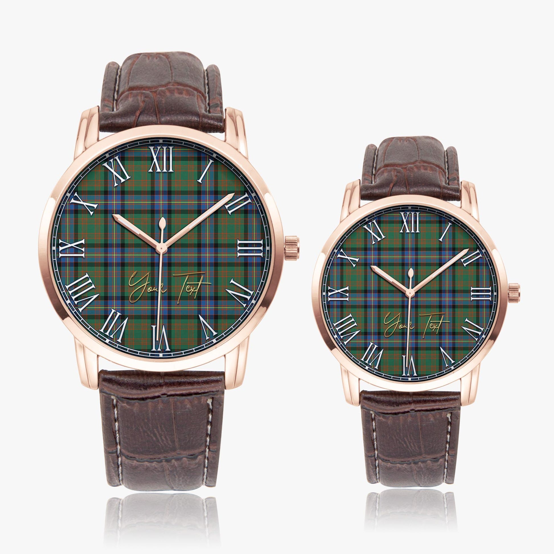 Cochrane Ancient Tartan Personalized Your Text Leather Trap Quartz Watch Wide Type Rose Gold Case With Brown Leather Strap - Tartanvibesclothing