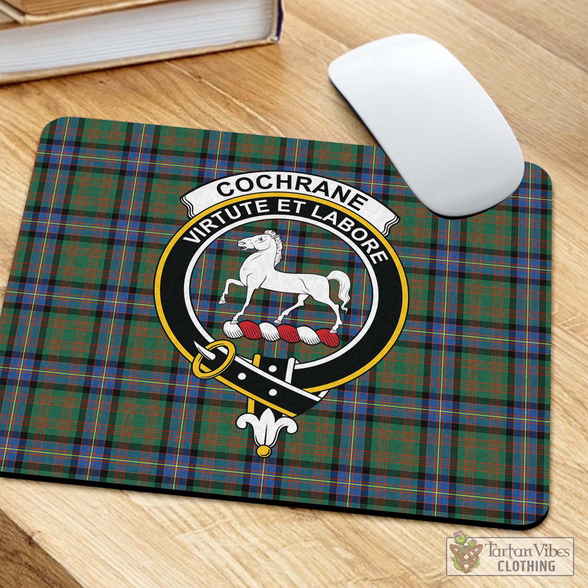 Tartan Vibes Clothing Cochrane Ancient Tartan Mouse Pad with Family Crest