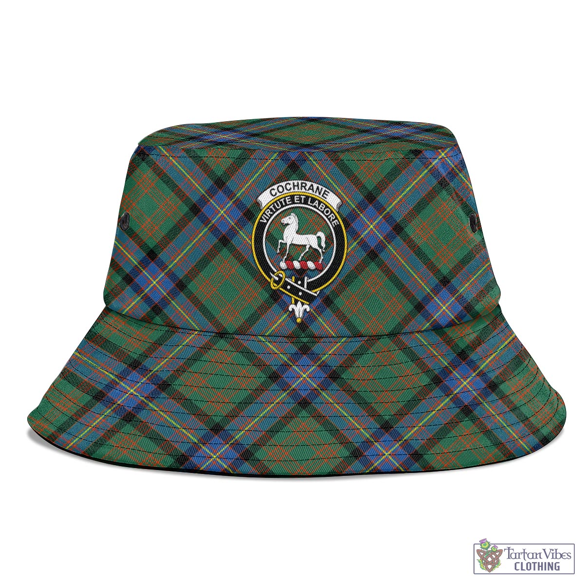 Tartan Vibes Clothing Cochrane Ancient Tartan Bucket Hat with Family Crest