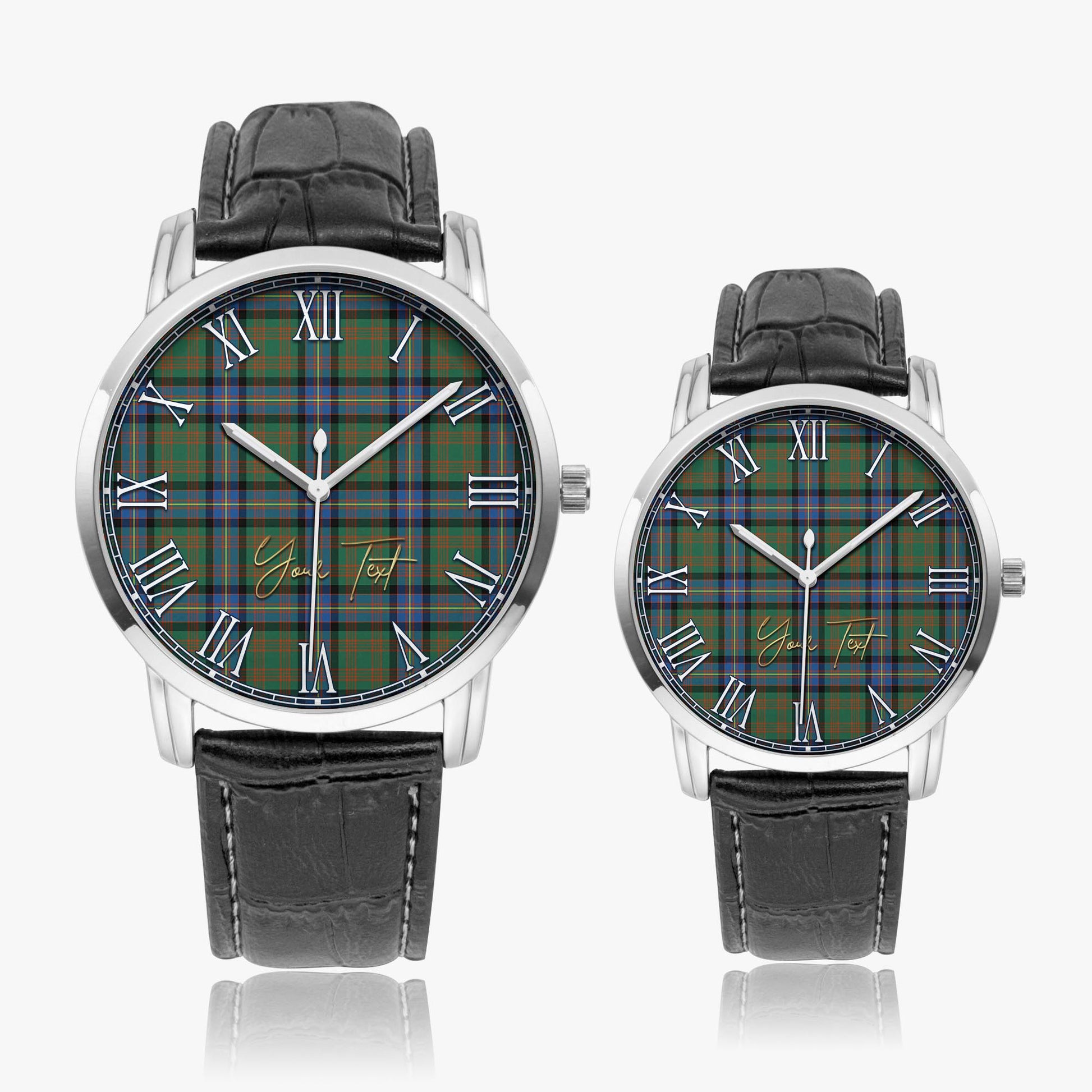 Cochrane Ancient Tartan Personalized Your Text Leather Trap Quartz Watch Wide Type Silver Case With Black Leather Strap - Tartanvibesclothing