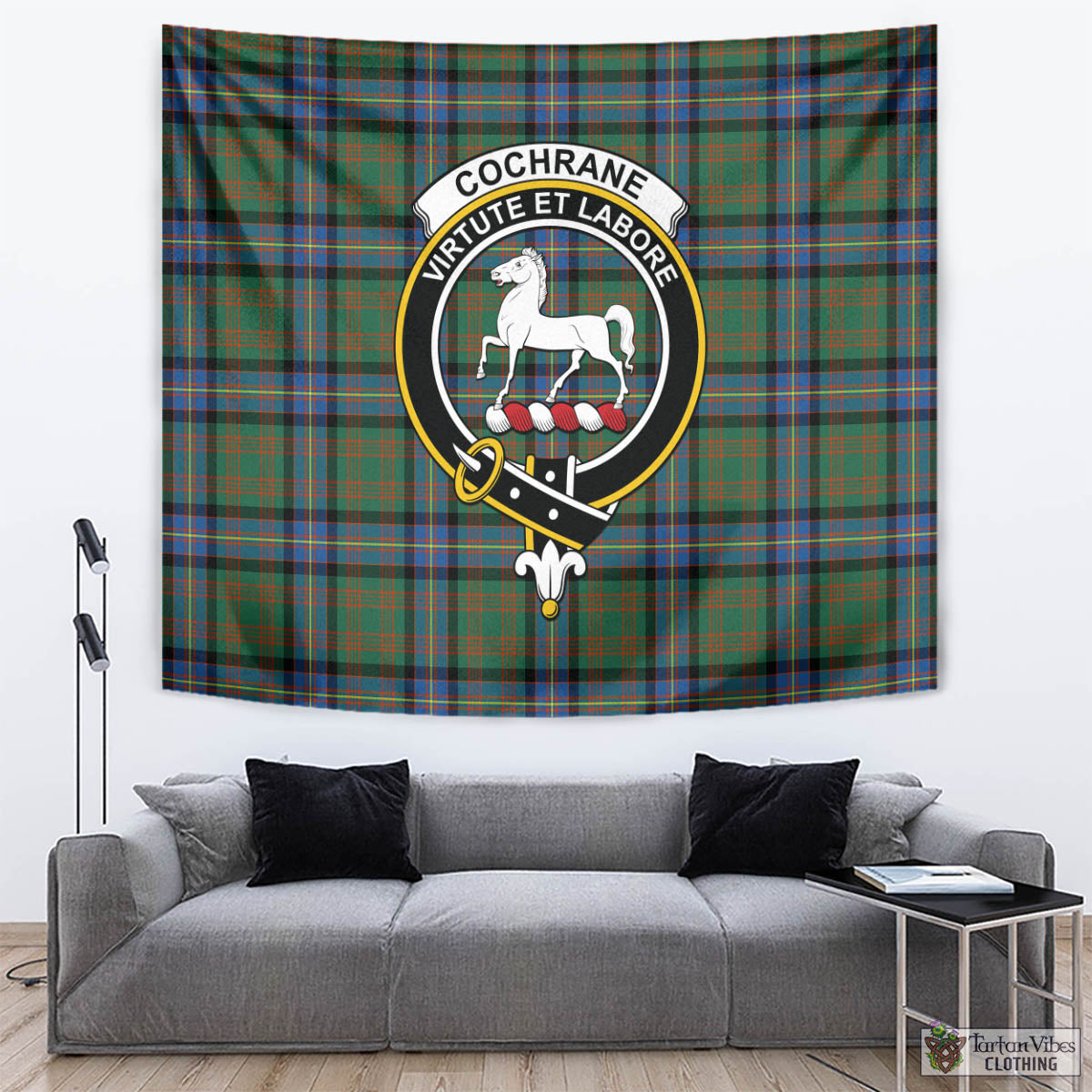 Tartan Vibes Clothing Cochrane Ancient Tartan Tapestry Wall Hanging and Home Decor for Room with Family Crest