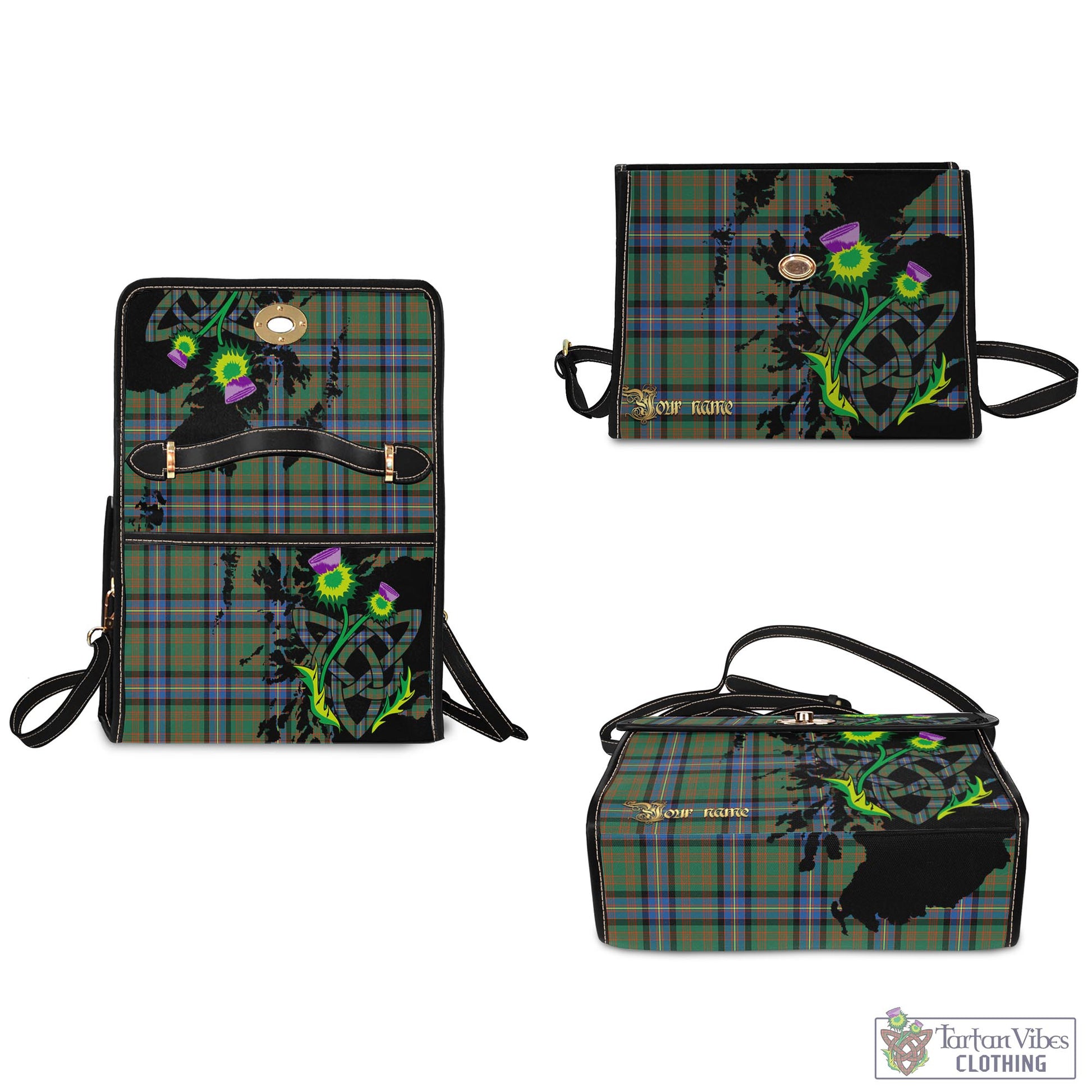 Tartan Vibes Clothing Cochrane Ancient Tartan Waterproof Canvas Bag with Scotland Map and Thistle Celtic Accents