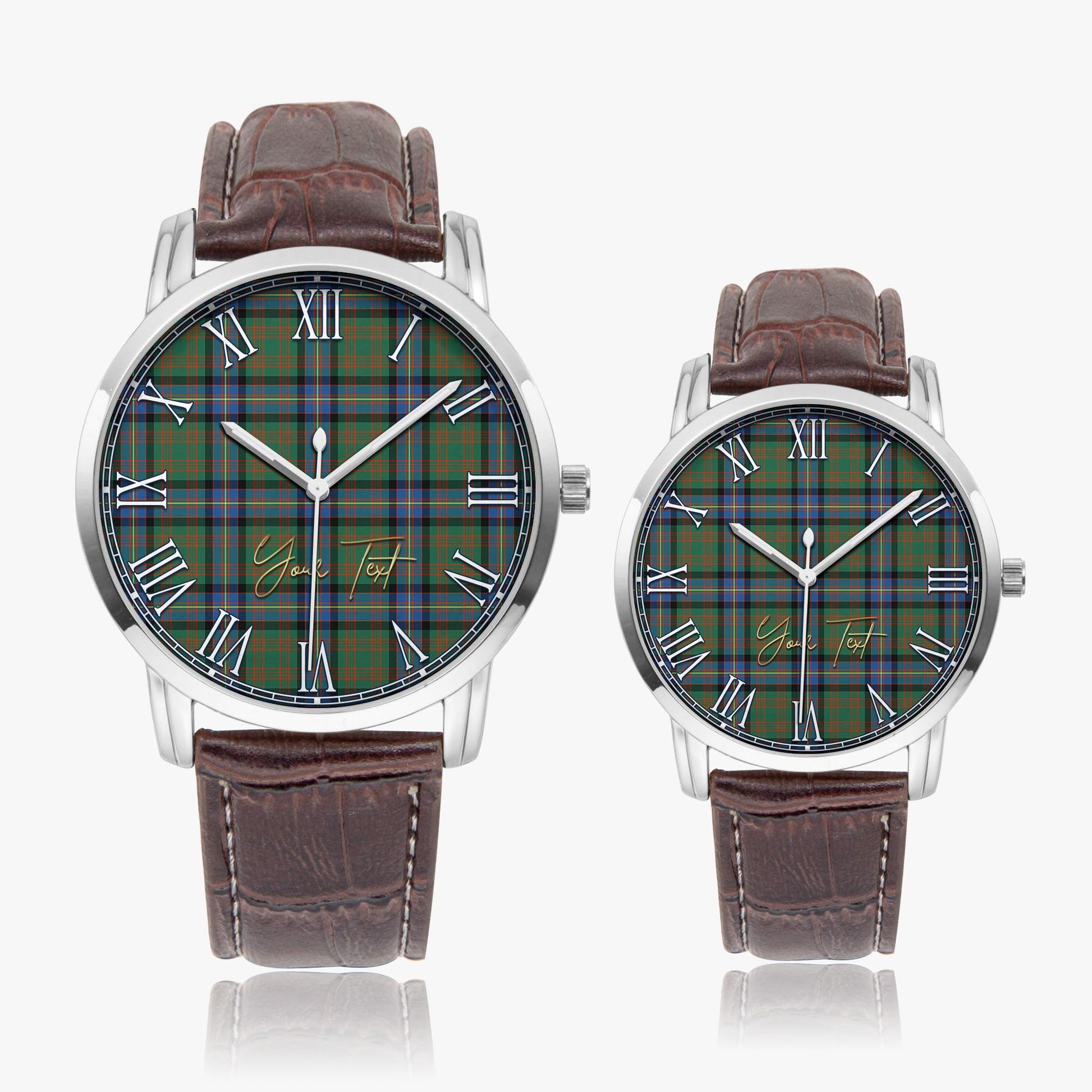 Cochrane Ancient Tartan Personalized Your Text Leather Trap Quartz Watch Wide Type Silver Case With Brown Leather Strap - Tartanvibesclothing