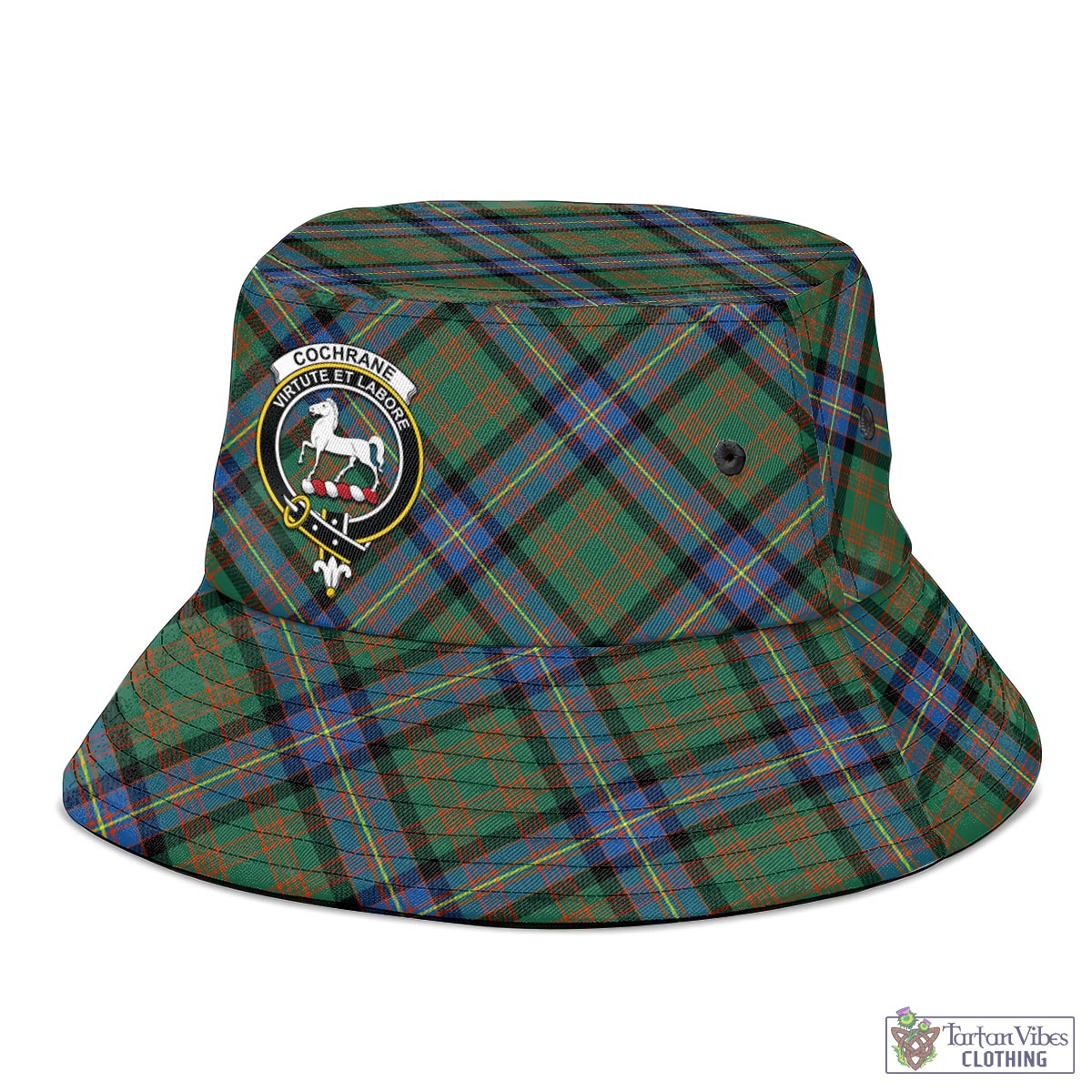 Tartan Vibes Clothing Cochrane Ancient Tartan Bucket Hat with Family Crest