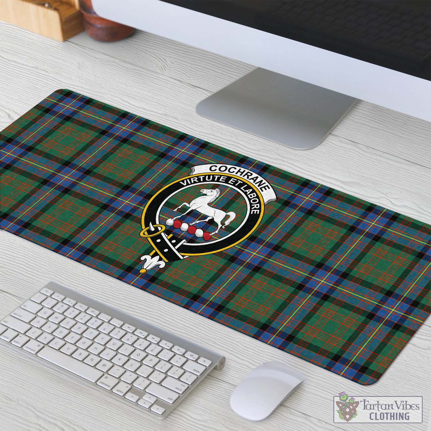 Tartan Vibes Clothing Cochrane Ancient Tartan Mouse Pad with Family Crest