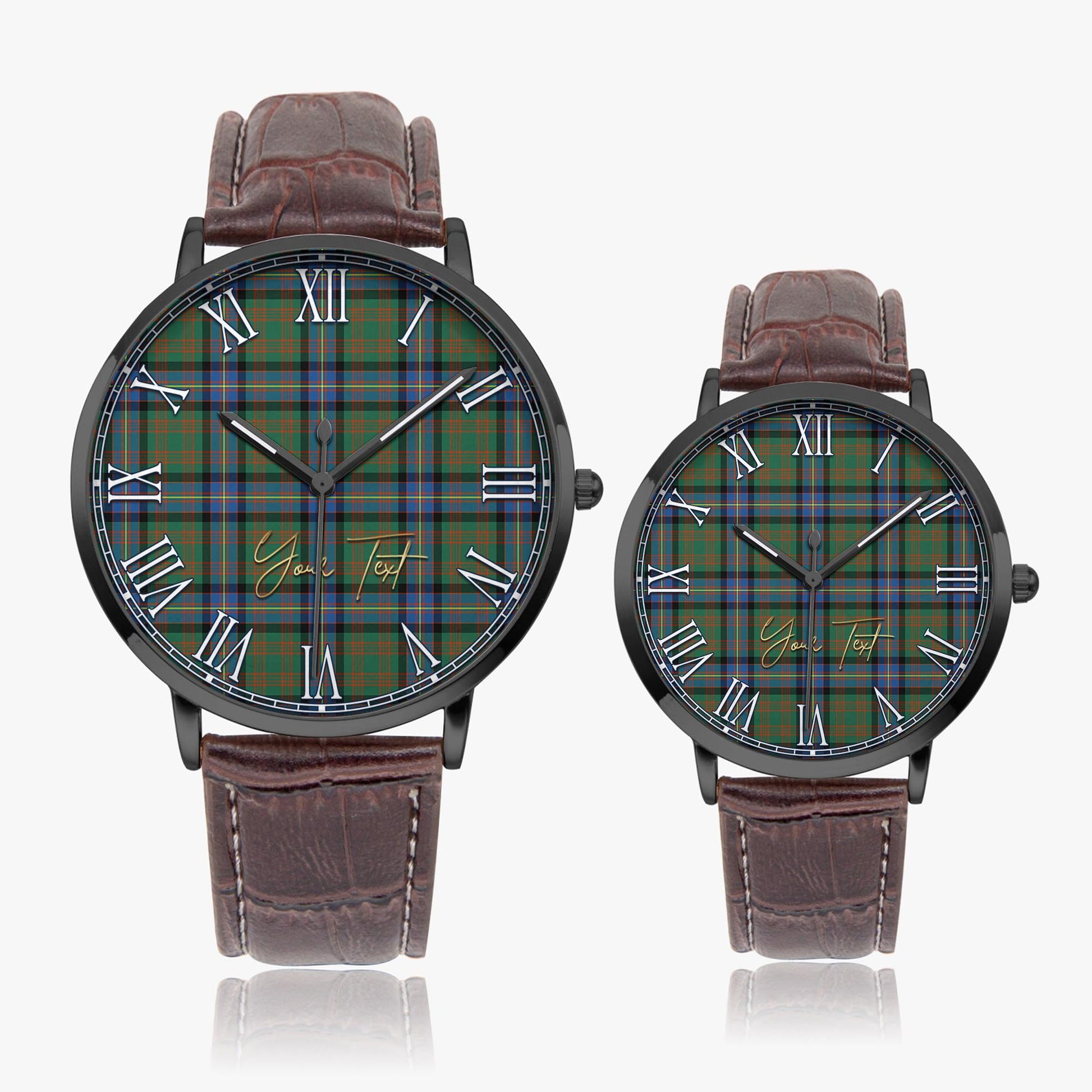 Cochrane Ancient Tartan Personalized Your Text Leather Trap Quartz Watch Ultra Thin Black Case With Brown Leather Strap - Tartanvibesclothing