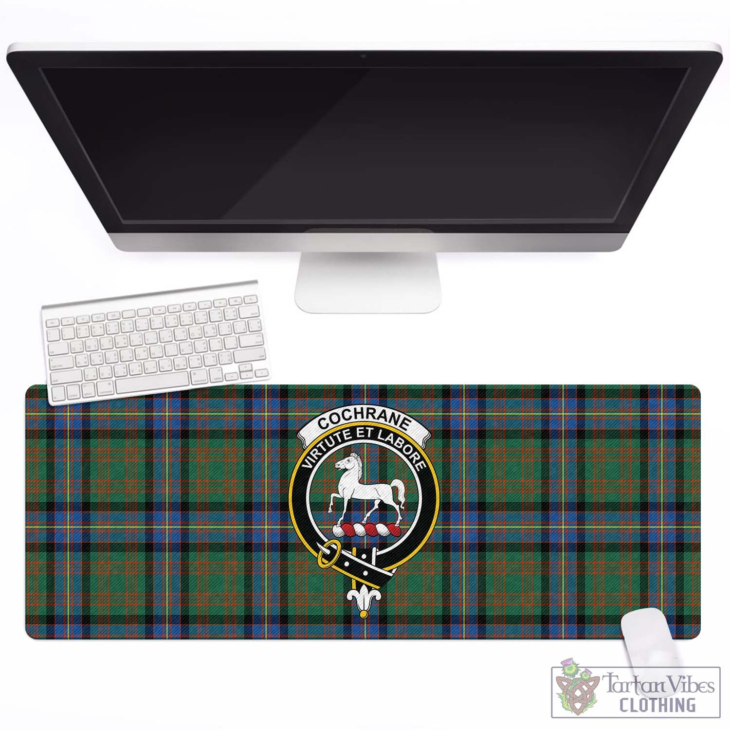 Tartan Vibes Clothing Cochrane Ancient Tartan Mouse Pad with Family Crest