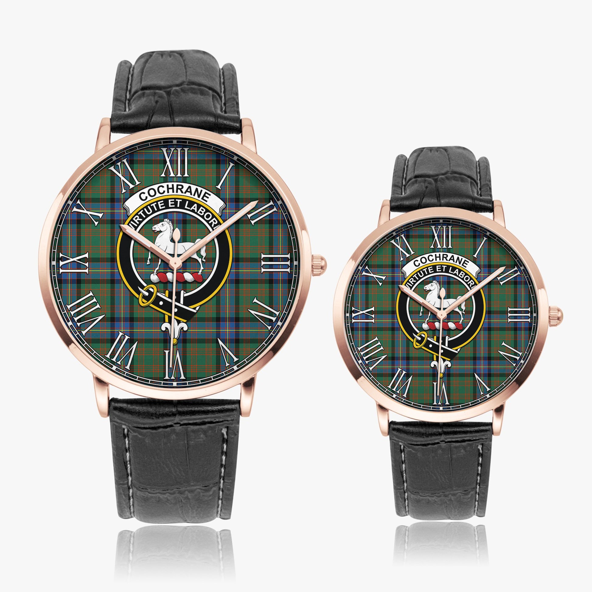 Cochrane Ancient Tartan Family Crest Leather Strap Quartz Watch - Tartanvibesclothing