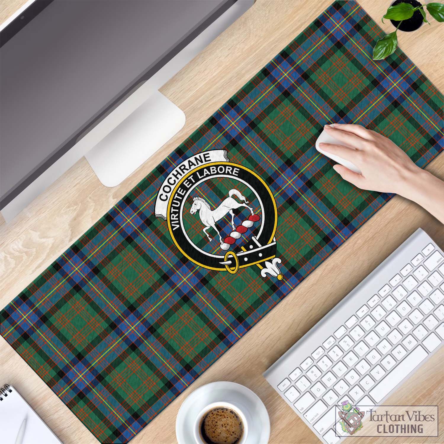 Tartan Vibes Clothing Cochrane Ancient Tartan Mouse Pad with Family Crest