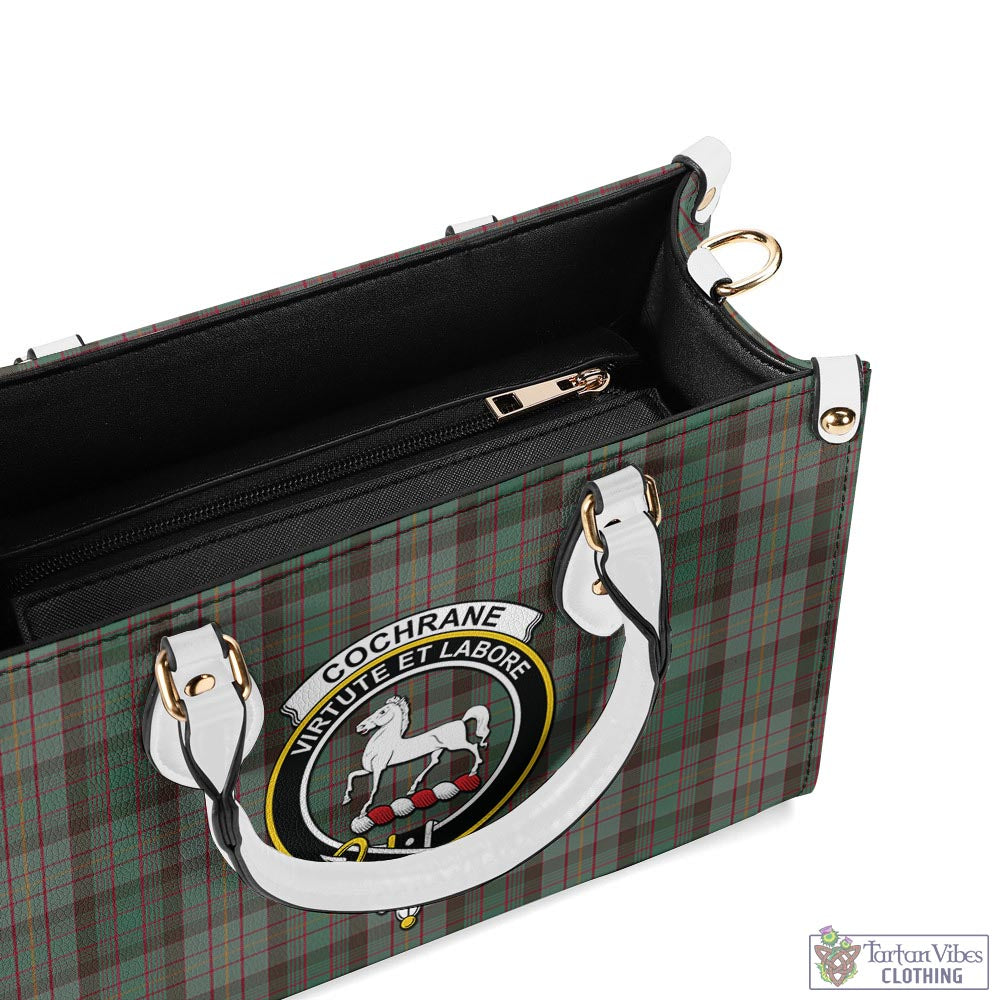 Tartan Vibes Clothing Cochrane Hunting Tartan Luxury Leather Handbags with Family Crest