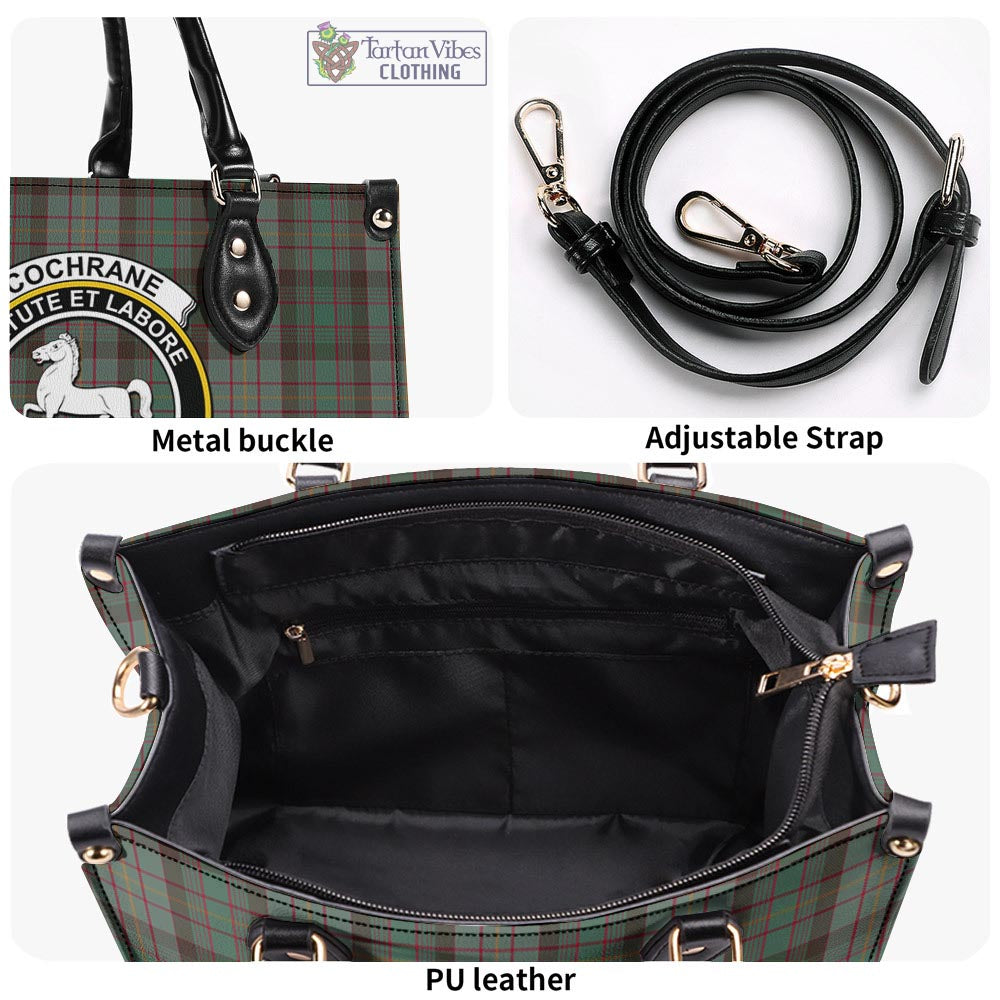 Tartan Vibes Clothing Cochrane Hunting Tartan Luxury Leather Handbags with Family Crest