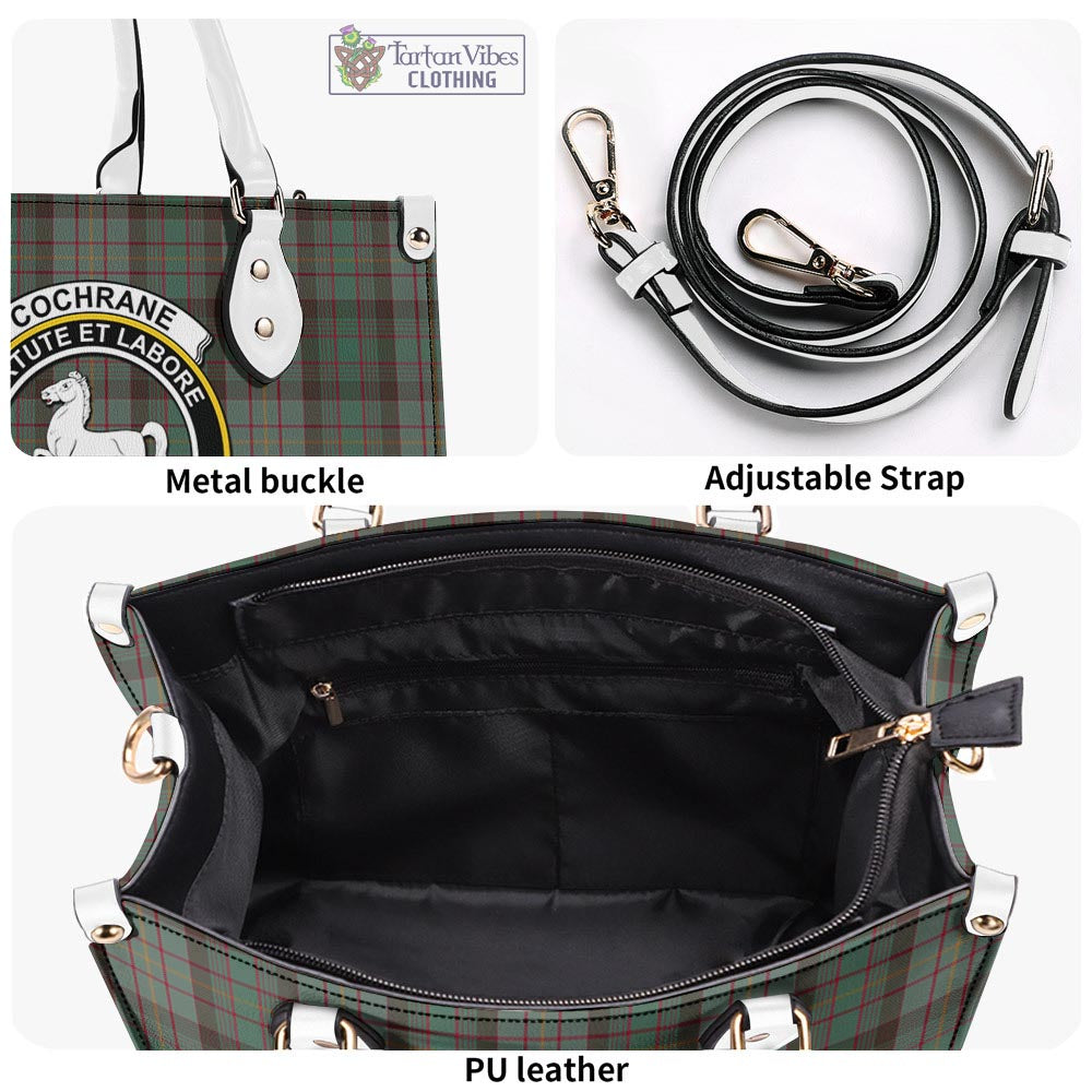 Tartan Vibes Clothing Cochrane Hunting Tartan Luxury Leather Handbags with Family Crest