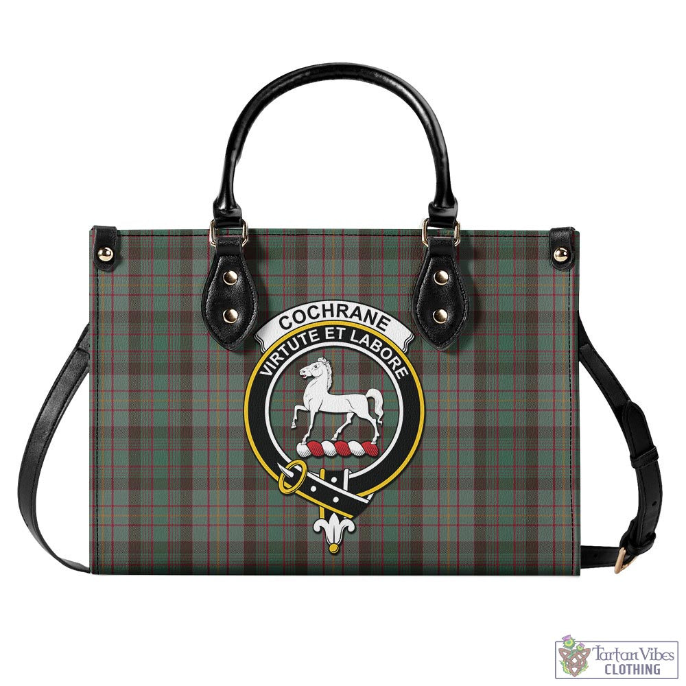 Tartan Vibes Clothing Cochrane Hunting Tartan Luxury Leather Handbags with Family Crest