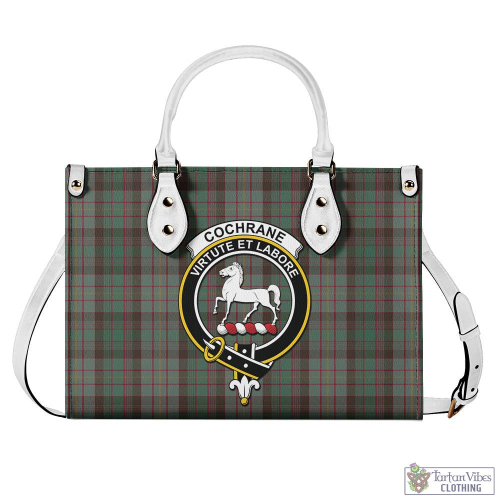 Tartan Vibes Clothing Cochrane Hunting Tartan Luxury Leather Handbags with Family Crest