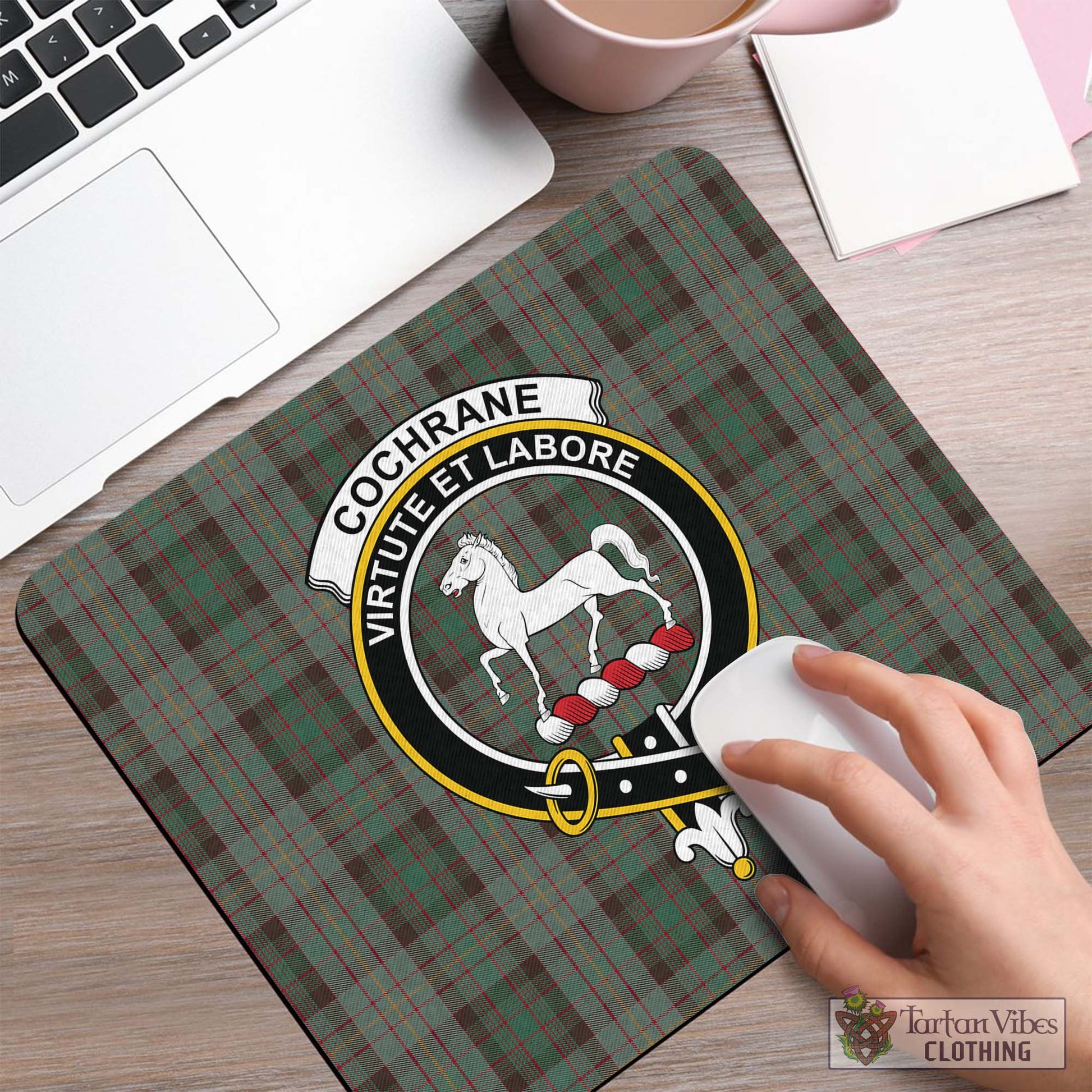 Tartan Vibes Clothing Cochrane Hunting Tartan Mouse Pad with Family Crest