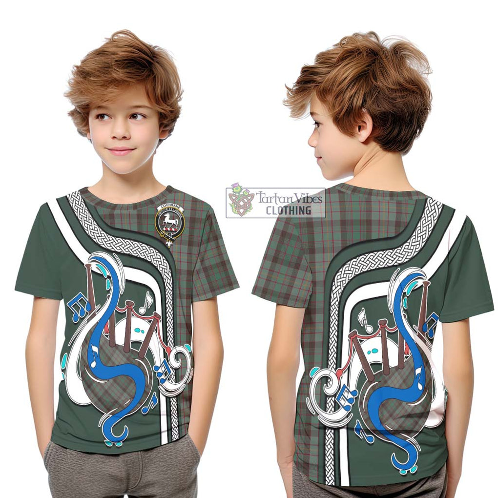 Tartan Vibes Clothing Cochrane Hunting Tartan Kid T-Shirt with Epic Bagpipe Style