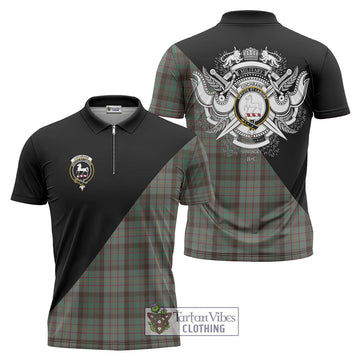 Cochrane Hunting Tartan Zipper Polo Shirt with Family Crest and Military Logo Style