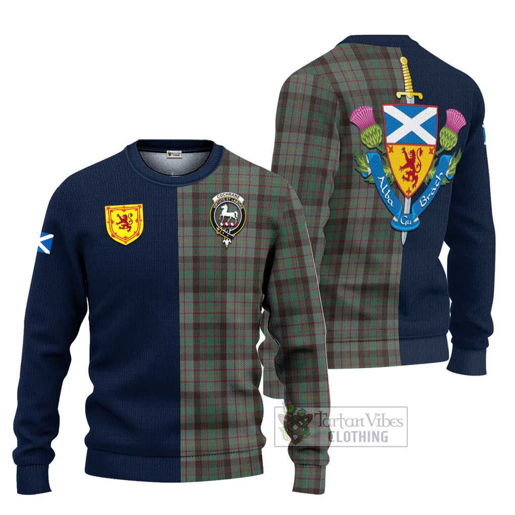 Tartan Vibes Clothing Cochrane Hunting Tartan Knitted Sweater with Scottish Lion Royal Arm Half Style