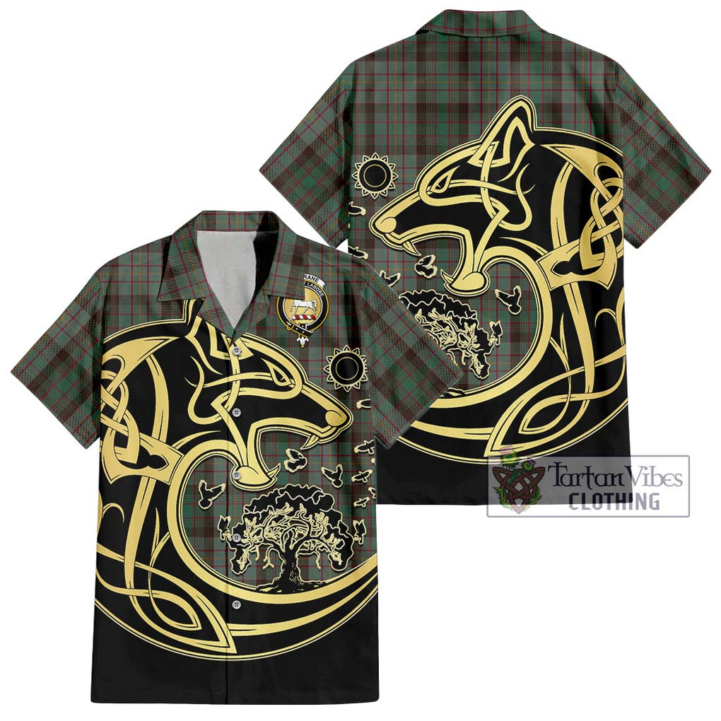 Cochrane Hunting Tartan Short Sleeve Button Shirt with Family Crest Celtic Wolf Style Kid - Tartan Vibes Clothing