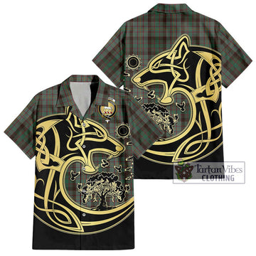 Cochrane Hunting Tartan Short Sleeve Button Shirt with Family Crest Celtic Wolf Style