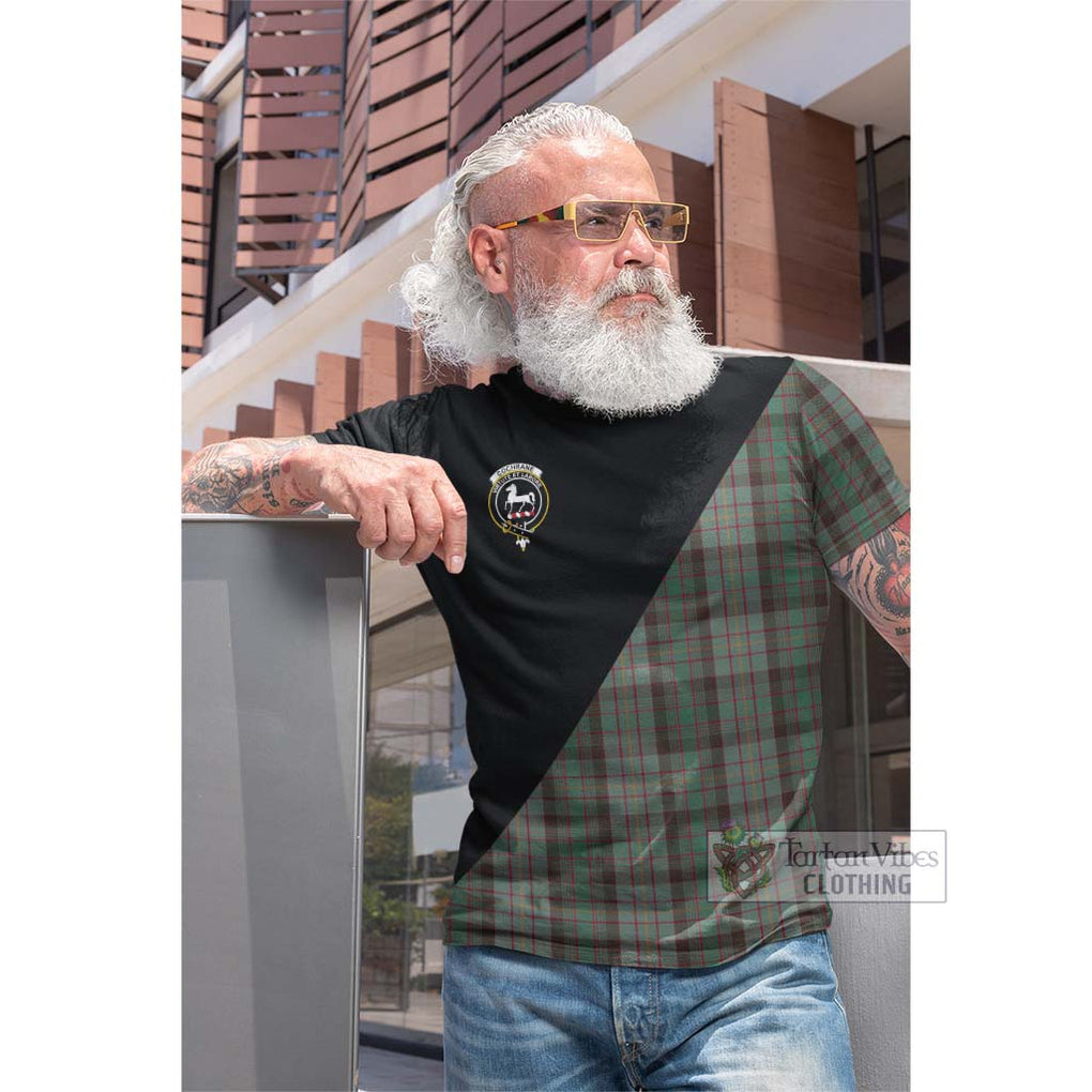 Tartan Vibes Clothing Cochrane Hunting Tartan Cotton T-shirt with Family Crest and Military Logo Style