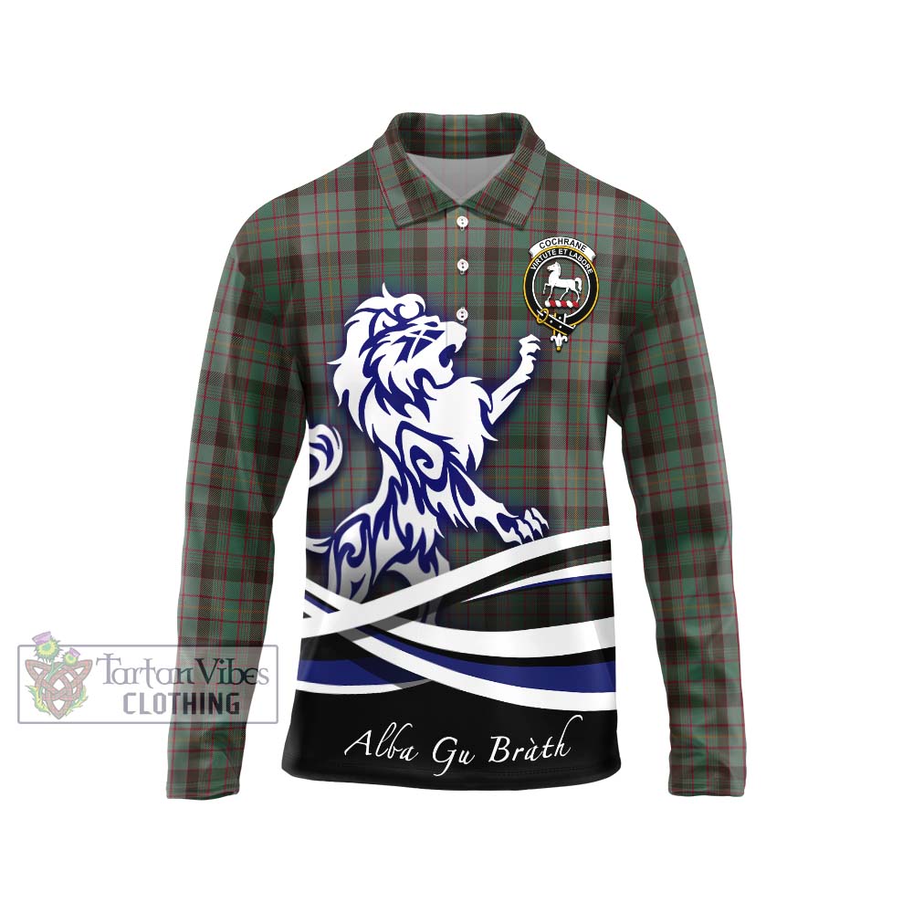 Cochrane Hunting Tartan Long Sleeve Polo Shirt with Alba Gu Brath Regal Lion Emblem Unisex - Tartanvibesclothing Shop