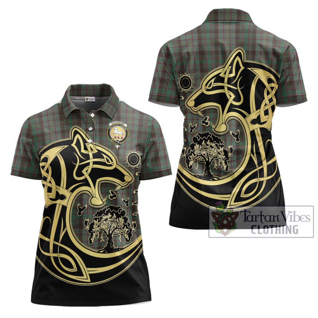 Cochrane Hunting Tartan Women's Polo Shirt with Family Crest Celtic Wolf Style Women - Tartanvibesclothing Shop