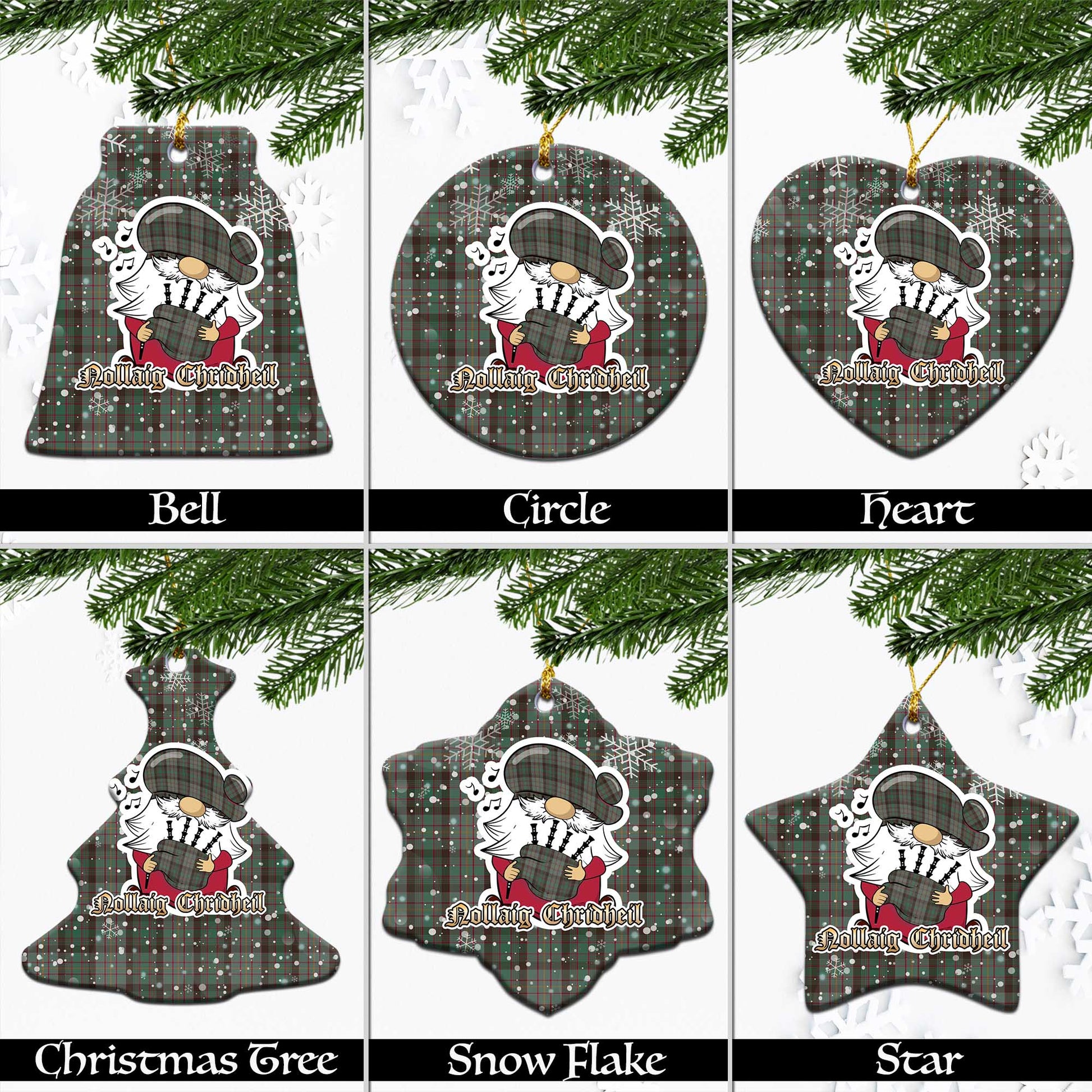 Cochrane Hunting Tartan Christmas Ornaments with Scottish Gnome Playing Bagpipes Ceramic - Tartanvibesclothing