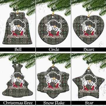 Cochrane Hunting Tartan Christmas Ceramic Ornaments with Scottish Gnome Playing Bagpipes