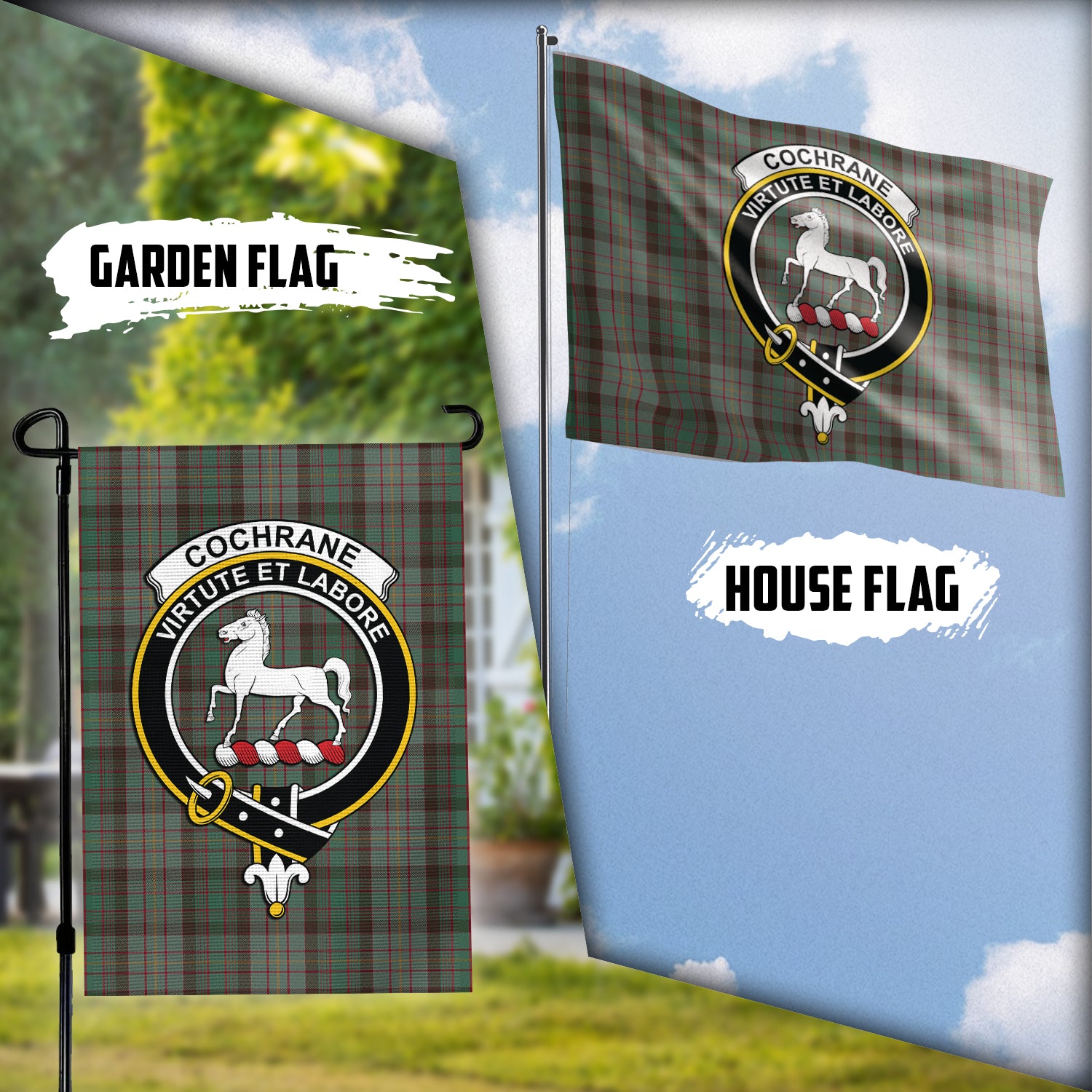 Cochrane Hunting Tartan Flag with Family Crest Garden Flag (Vertical) - Tartan Vibes Clothing