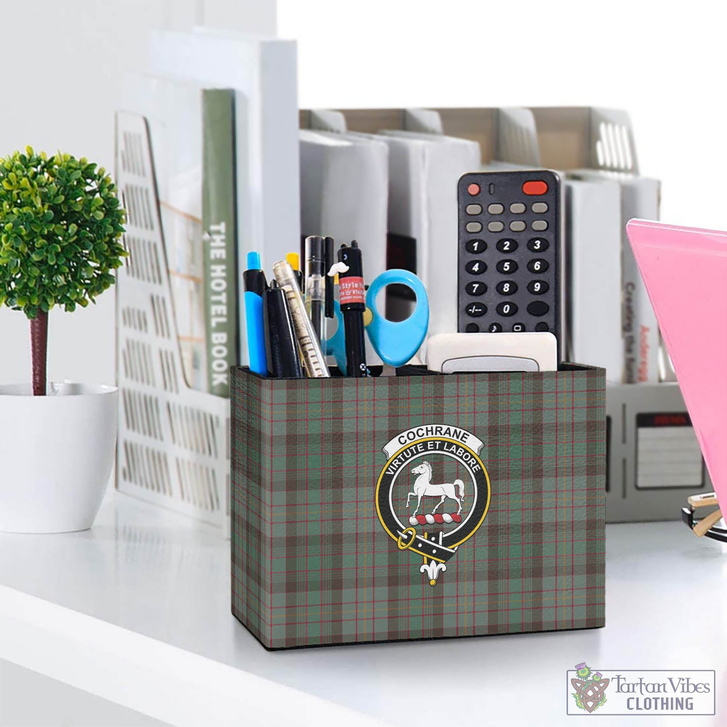 Tartan Vibes Clothing Cochrane Hunting Tartan Pen Holder with Family Crest