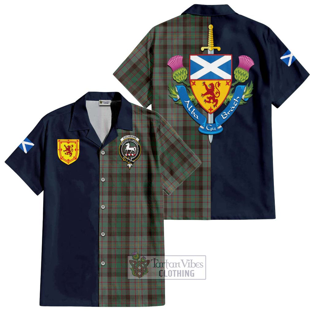 Tartan Vibes Clothing Cochrane Hunting Tartan Short Sleeve Button Shirt with Scottish Lion Royal Arm Half Style