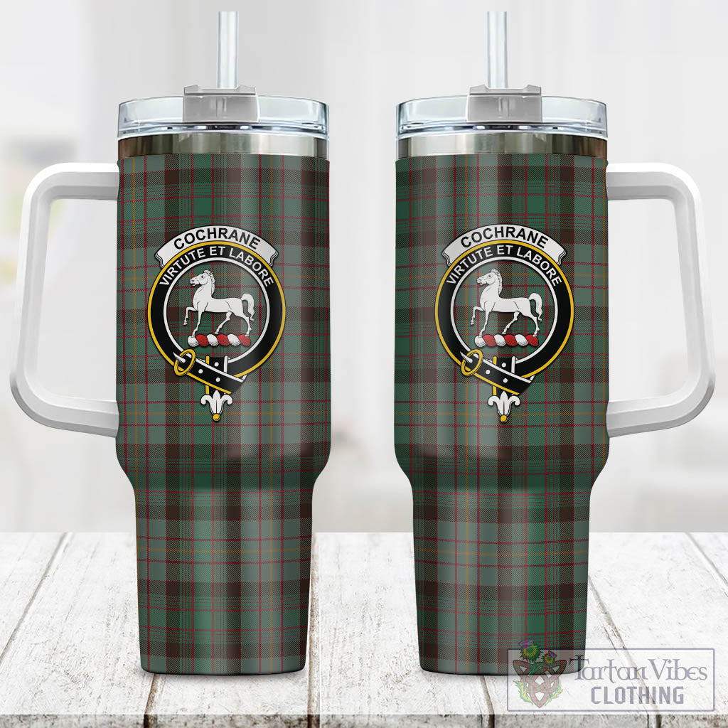 Tartan Vibes Clothing Cochrane Hunting Tartan and Family Crest Tumbler with Handle