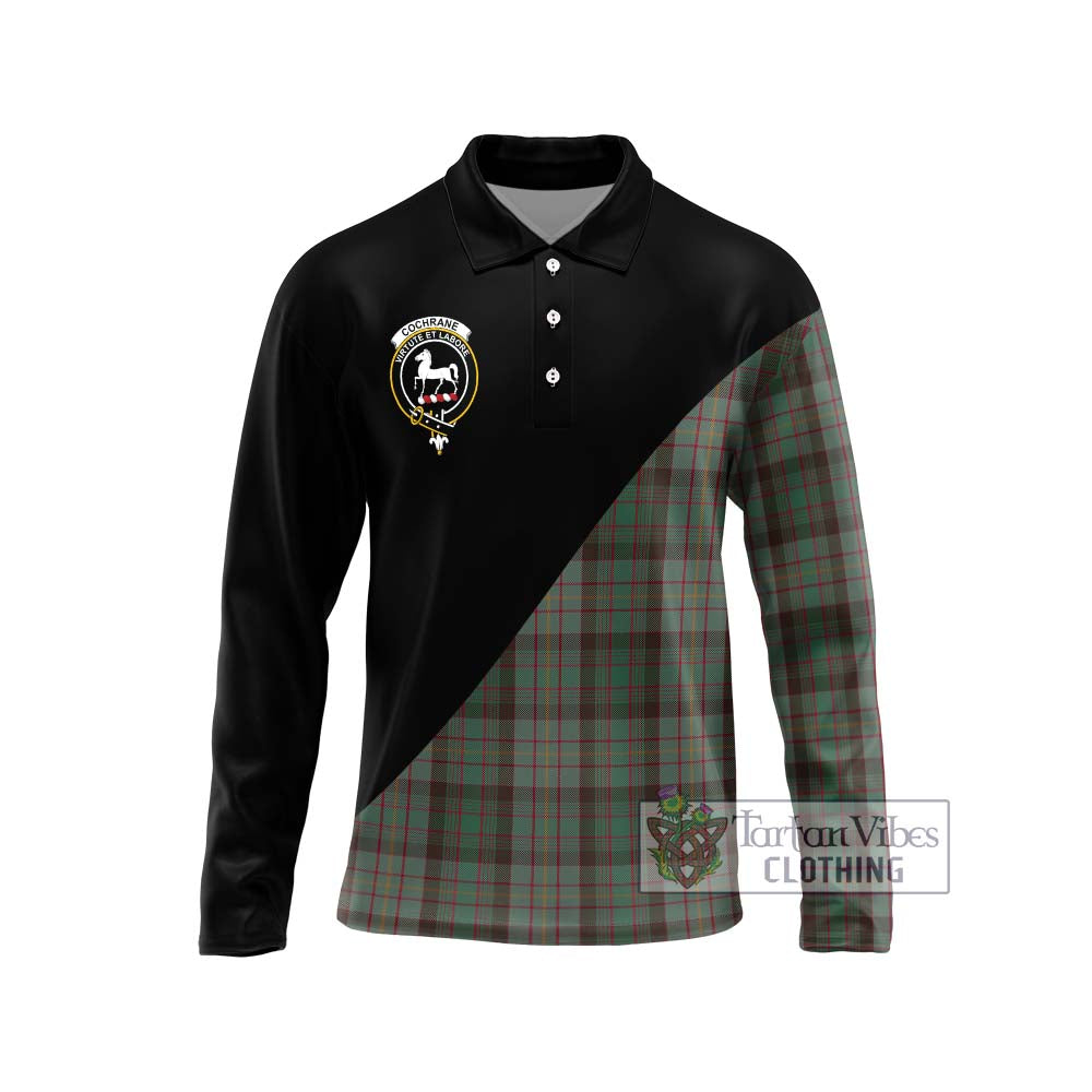 Cochrane Hunting Tartan Long Sleeve Polo Shirt with Family Crest and Military Logo Style Unisex - Tartanvibesclothing Shop