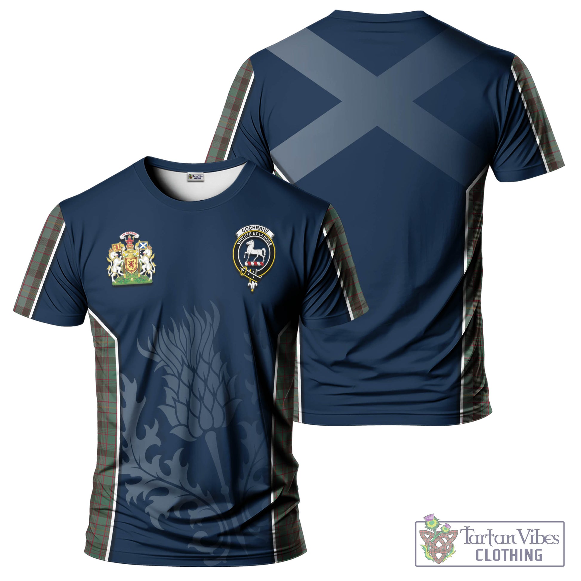 Tartan Vibes Clothing Cochrane Hunting Tartan T-Shirt with Family Crest and Scottish Thistle Vibes Sport Style