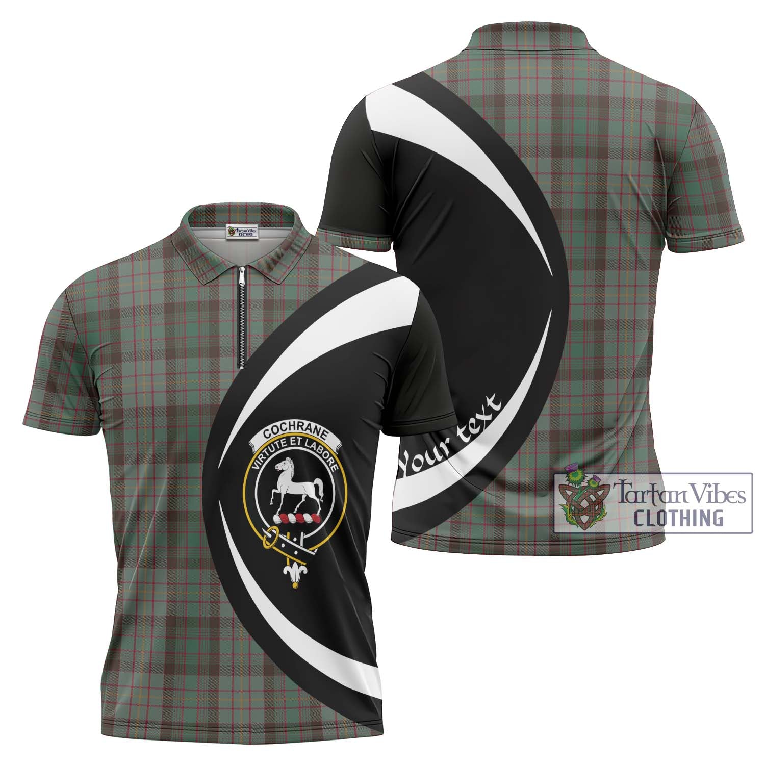 Tartan Vibes Clothing Cochrane Hunting Tartan Zipper Polo Shirt with Family Crest Circle Style