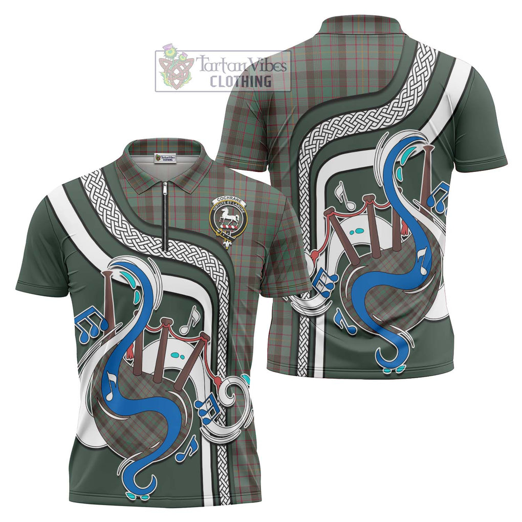 Cochrane Hunting Tartan Zipper Polo Shirt with Epic Bagpipe Style Unisex - Tartanvibesclothing Shop