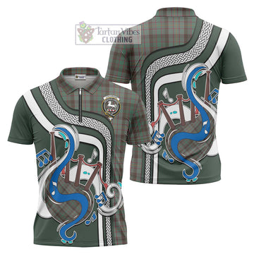 Cochrane Hunting Tartan Zipper Polo Shirt with Epic Bagpipe Style