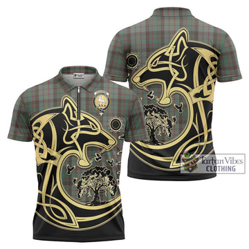 Cochrane Hunting Tartan Zipper Polo Shirt with Family Crest Celtic Wolf Style